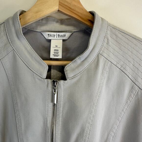 WHBM Light Gray Full Zip Blazer Jacket Womens Size 14 Business Casual Feminine - Picture 6 of 16